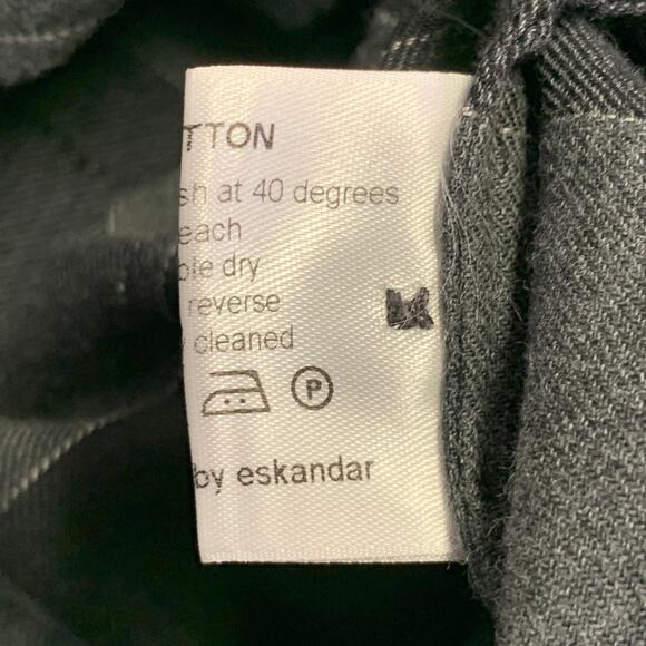 ESKANDAR Size L Black Charcoal Cotton Oversized Checkered Point Collar Shirt - Picture 6 of 6